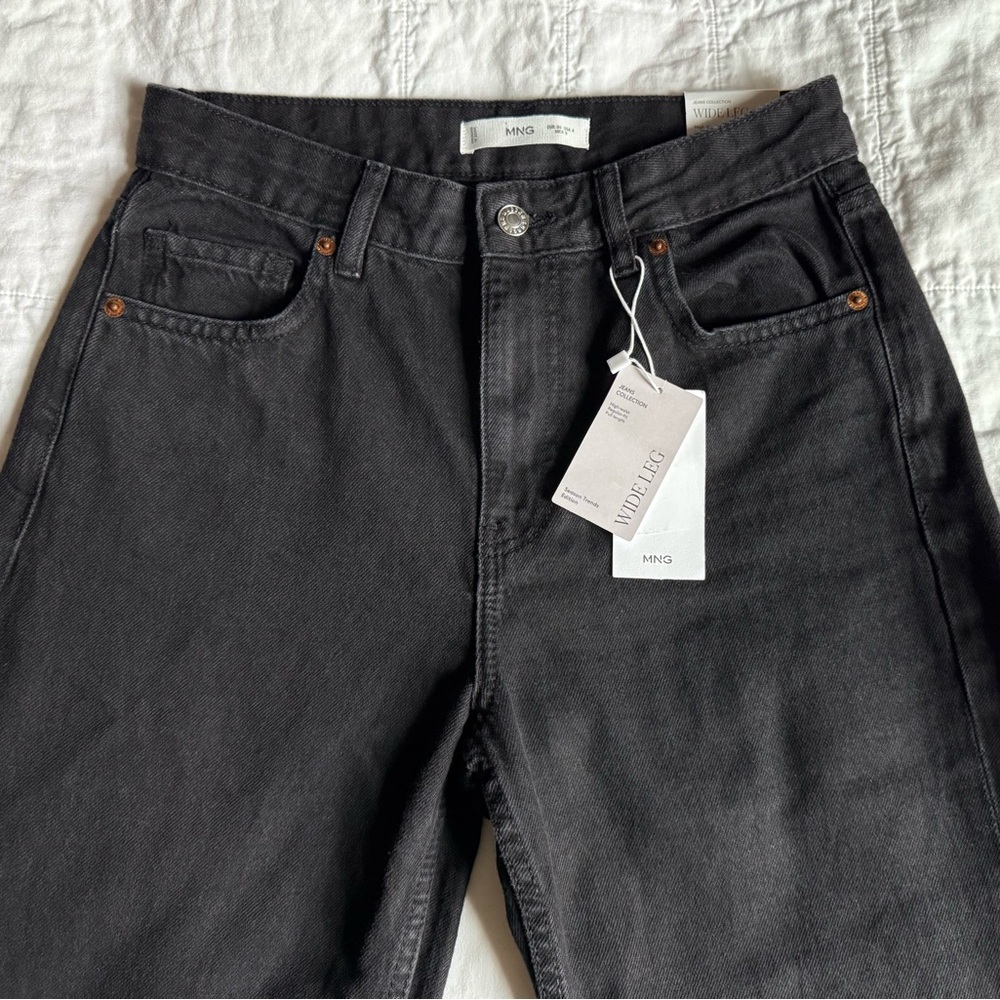 MNG mango wide leg high waist black jeans 100% cotton denim size 36/US4